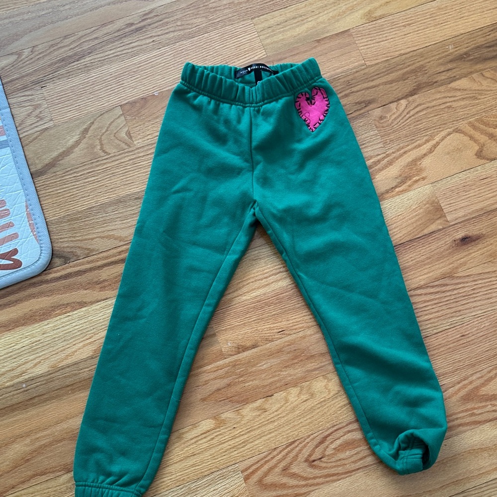 Aqua Kids Green Joggers with Pink Heart Accent
